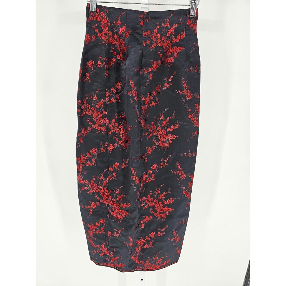 Vintage Y2K black and red floral cheongsam Pencil Skirt Maxi Length Satin Sz S - Picture 3 of 3